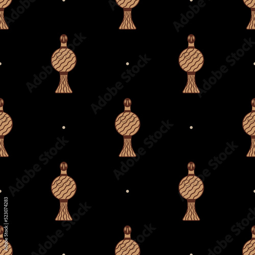 Seamless ethnic pattern with figurines of Mycenaean bird goddess. Ancient Greek folk art. On black background.