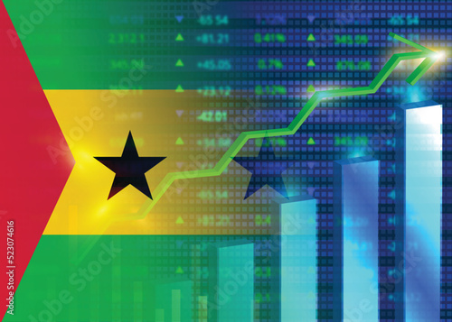 Economic growth concept in Sao Tome and Principe.Sao Tome's stock market.Sao Tome flag with charts,growth arrow