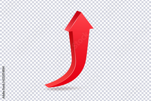 Abstract Curved Green Arrow. Market movements creative concept charts, infographics. Green curve arrow of trend on transparent. Trading stock news impulses. Realistic 3d vector design