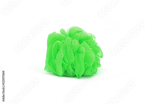 shower sponge of green color isolated on a white background
