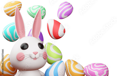 Happy easter day, cute bunny with colorful egg, 3d rendering.