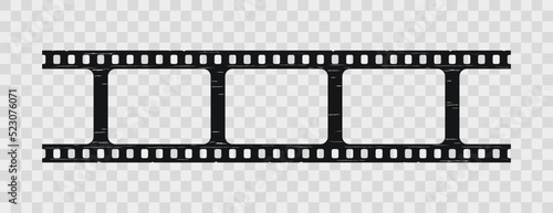 Seamless photo camera roll. Vintage video border. Old cinematic frame on transparent background. Retro camera reel with slide. Close-up cinema seamless strip. Vector illustration.