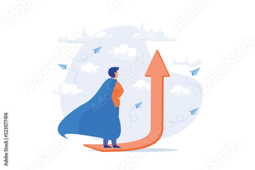 Personal growth motivation. Career ambitions, proactive mindset, goals setting. Man planning high achievements, boosting leadership skills. Vector illustration
