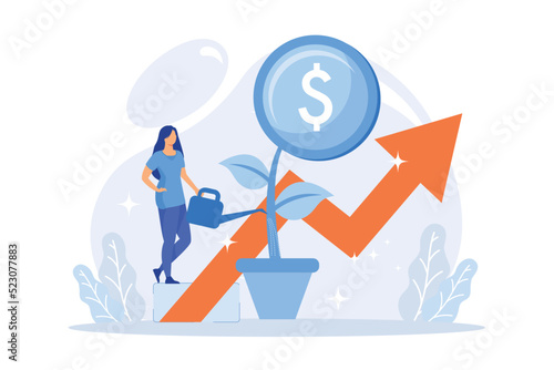 Financial investment. Market trends analysis, investing in lucrative areas, focusing on profitable projects. Businesswoman funding business project.