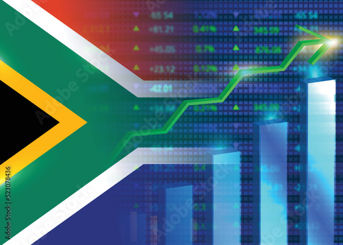 Economic growth in South Africa.South Africa's stock market.South African flag with charts,growth arrow