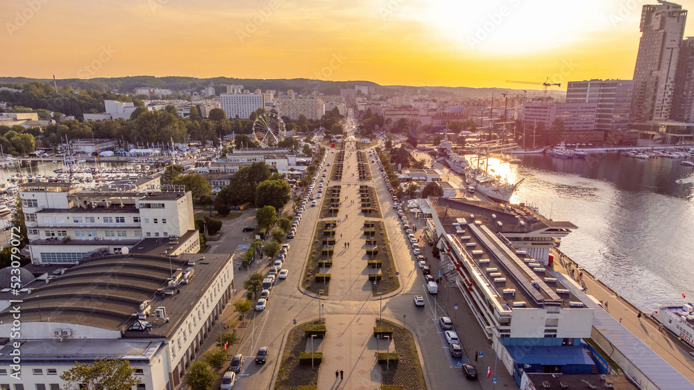 The promenade in Gdynia in beautiful sunlight. Poland.