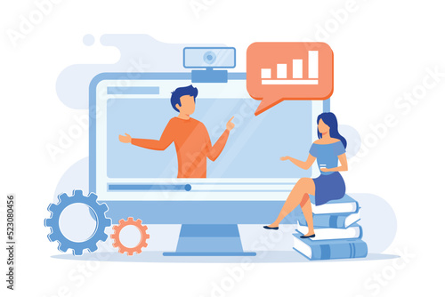 Data analytics online video tutorial. Statistics Internet presentation, business development course, webinar. Business analysis corporate seminar. Vector illustration