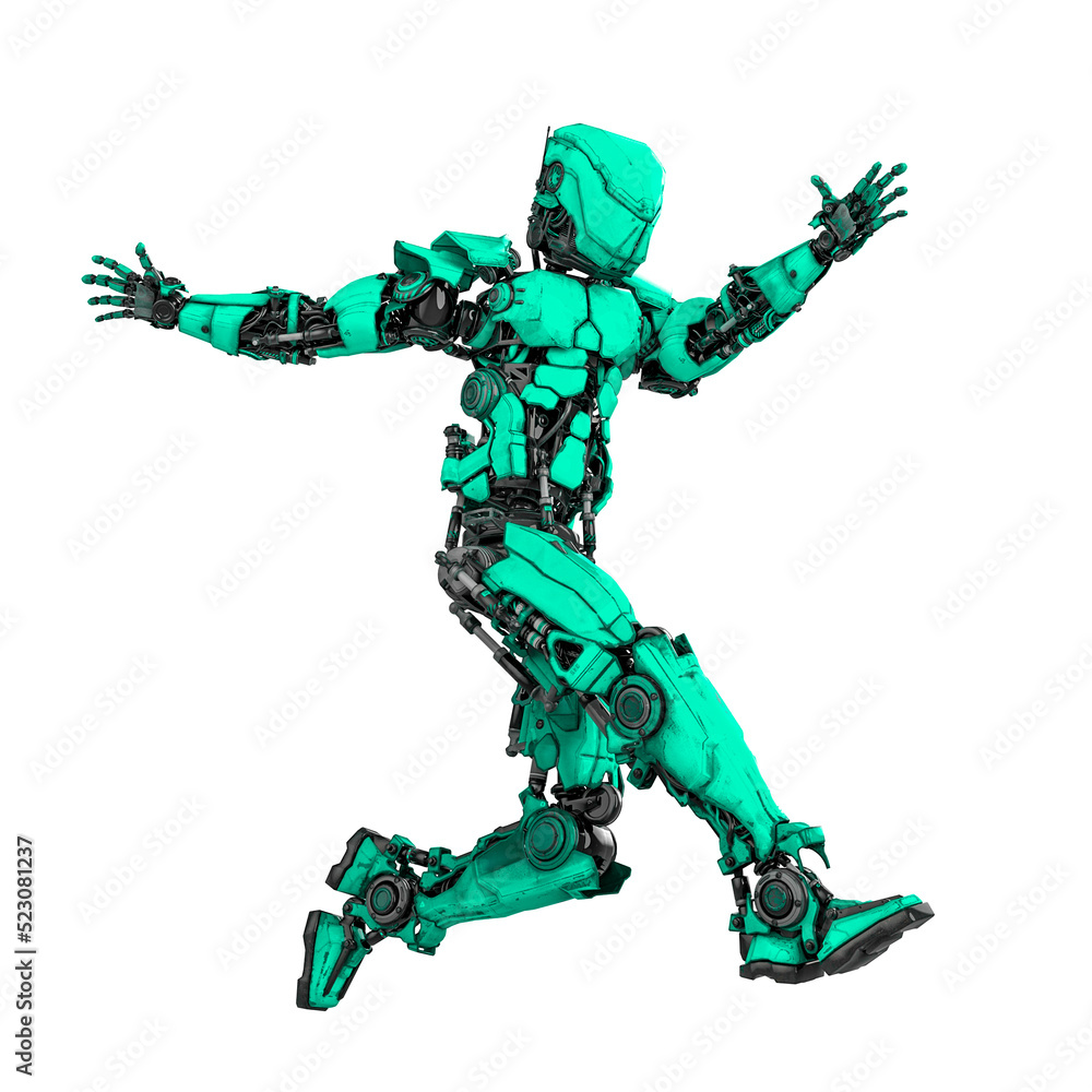 mega robot is jumping in white background side view mega robot is jumping in white background side view