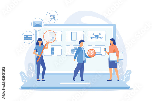 Used and refurbished electronics Internet store website. Online flea market, flea marketing, online flea market operations vector illustration