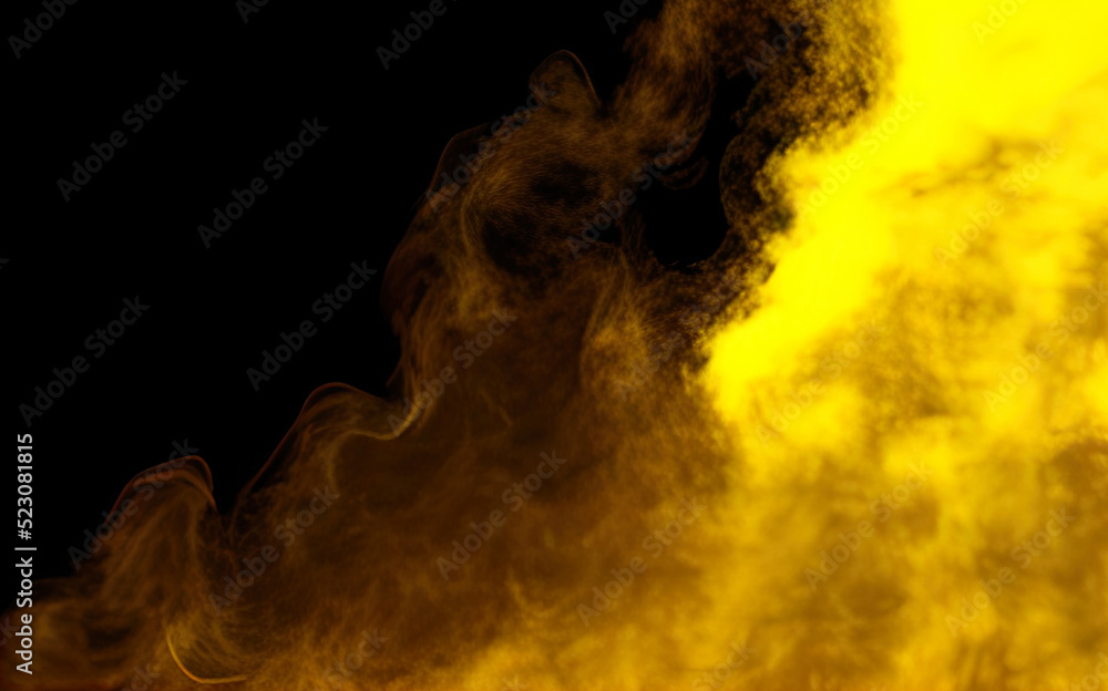 Digital illustration abstract background puffs of soft yellow smoke on black Digital illustration abstract background puffs of soft yellow smoke on black