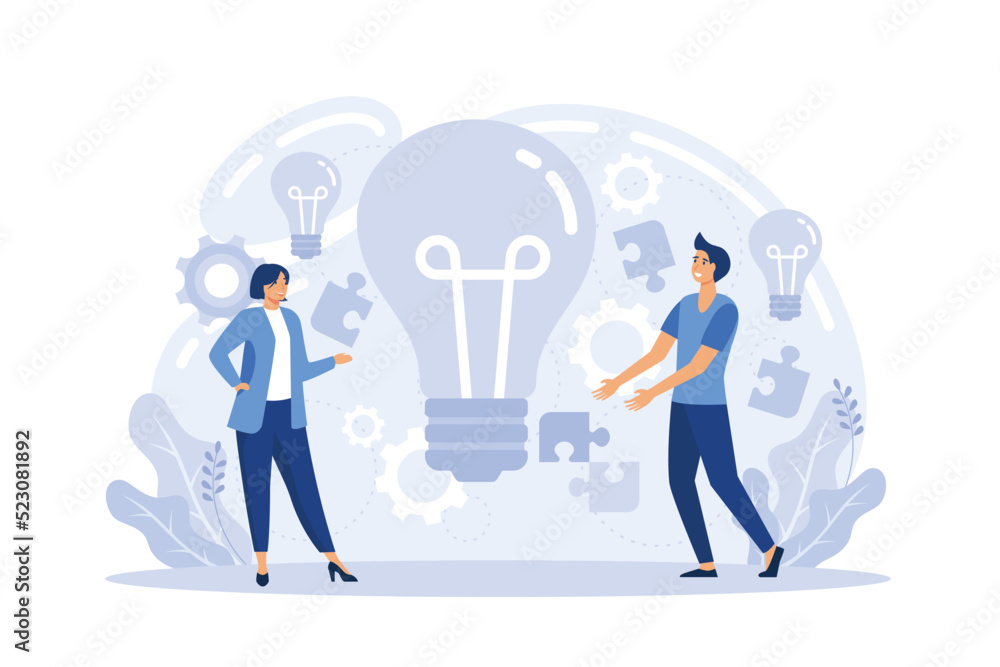 We have solution, business investment, new ideas solution scenes Teamwork and brainstorming. Team and new startup. Leadership and financial activities. vector illustration We have solution, business investment, new ideas solution scenes Teamwork and brainstorming. Team and new startup. Leadership and financial activities. vector illustration