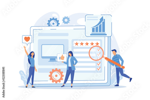 Electronic devices feedbacks website, purchase customer review. Product review, online review services vector illustration