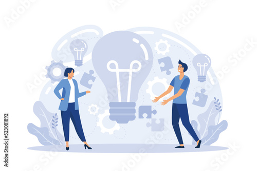 We have solution, business investment, new ideas solution scenes Teamwork and brainstorming. Team and new startup. Leadership and financial activities. vector illustration