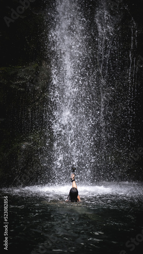 Swimming in waterfall