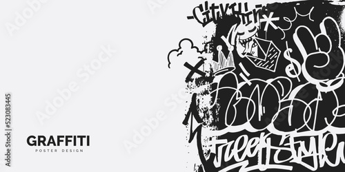 Abstract graffiti banner design with place for text. Street art background in hip-hop style. Vector illustration.