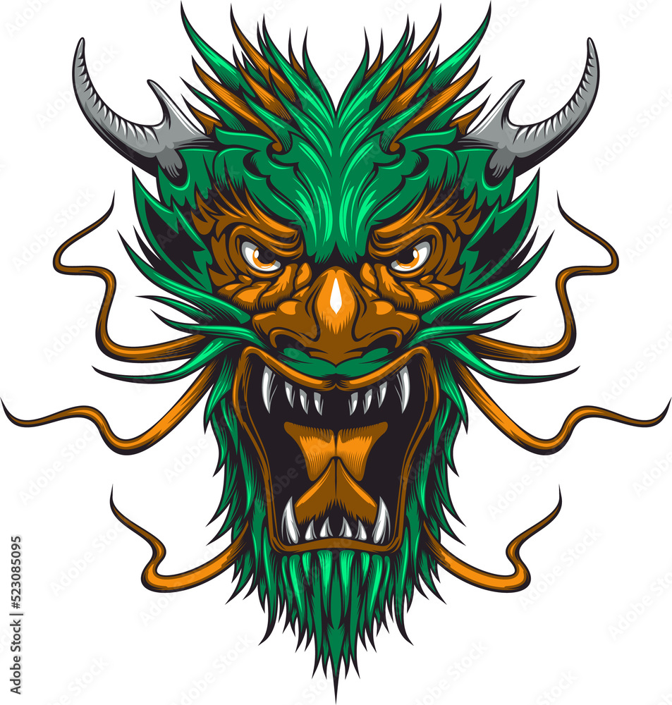 Fototapeta premium Cartoon asian dragon monster beast mascot head