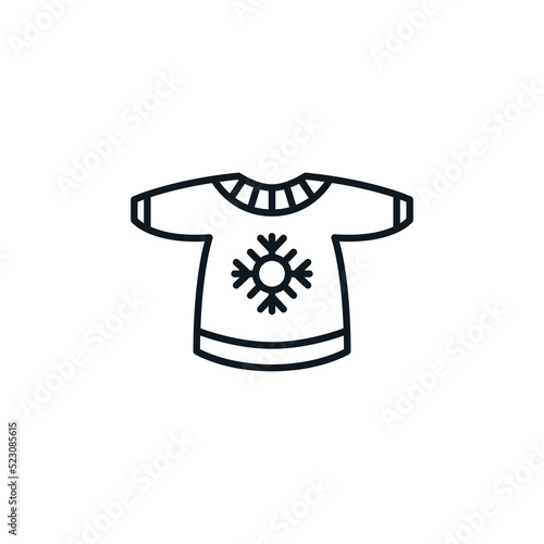 Christmas sweater icon. Print with snowflake. Winter, New Year and Christmas concept. Can be used in social media, typographic and web design. Vector illustration isolated on white background.