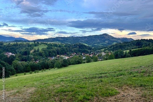 village in the valley at dusk