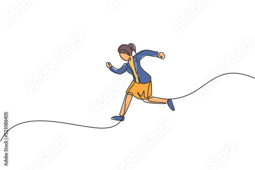 Single one line drawing of young businesswoman jumping high up to the sky. Business leap increasing. Metaphor minimal concept. Modern continuous line draw design graphic vector illustration