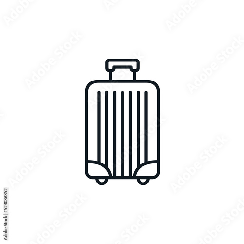 Suitcase icon. Travel luggage symbol. Summer holidays and tourism concept. Can be used in social media, packaging, typographic and web design. Vector illustration isolated on white background.