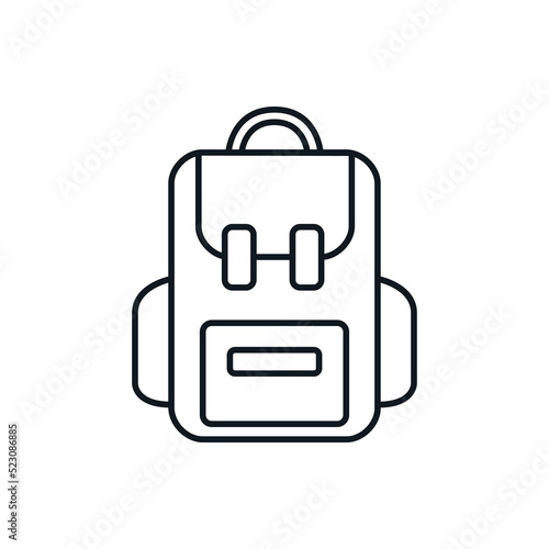 Backpack icon. Travel luggage symbol. Summer holidays and tourism concept. Can be used in social media, packaging, typographic and web design. Vector illustration isolated on white background.