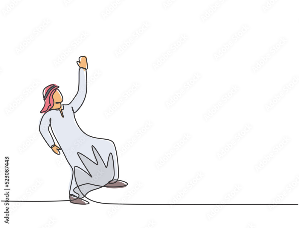 Single one line drawing of young Arabian business man swinging on the ...