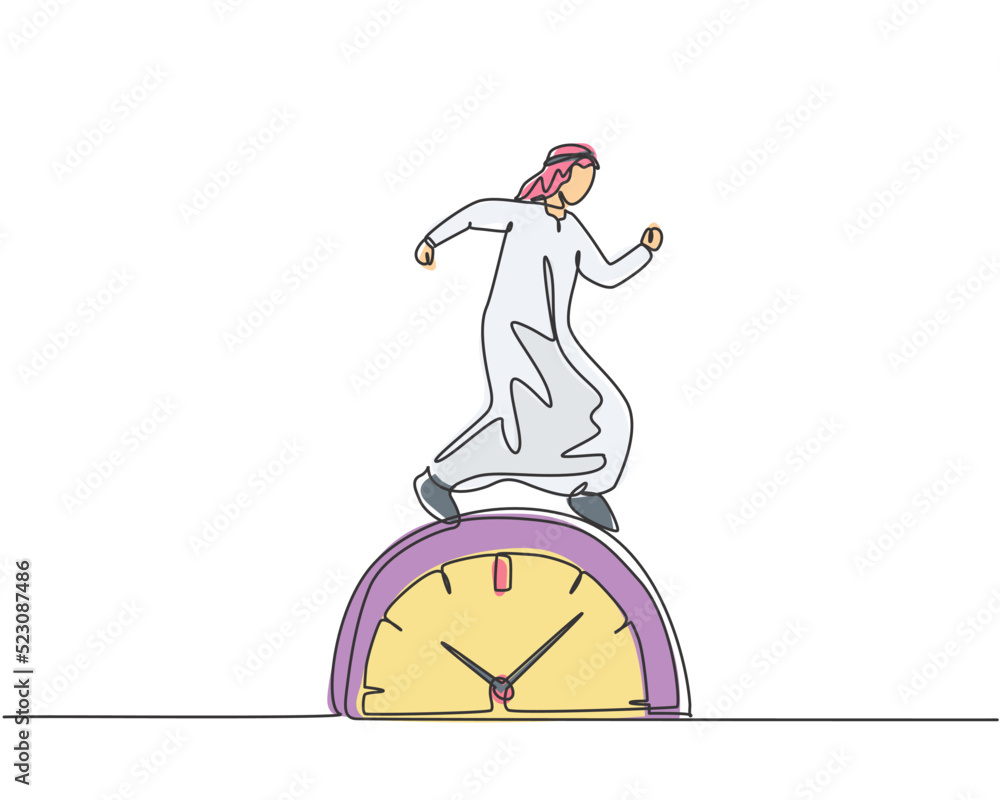 Continuous one line drawing young Arab male worker walking on the big ...
