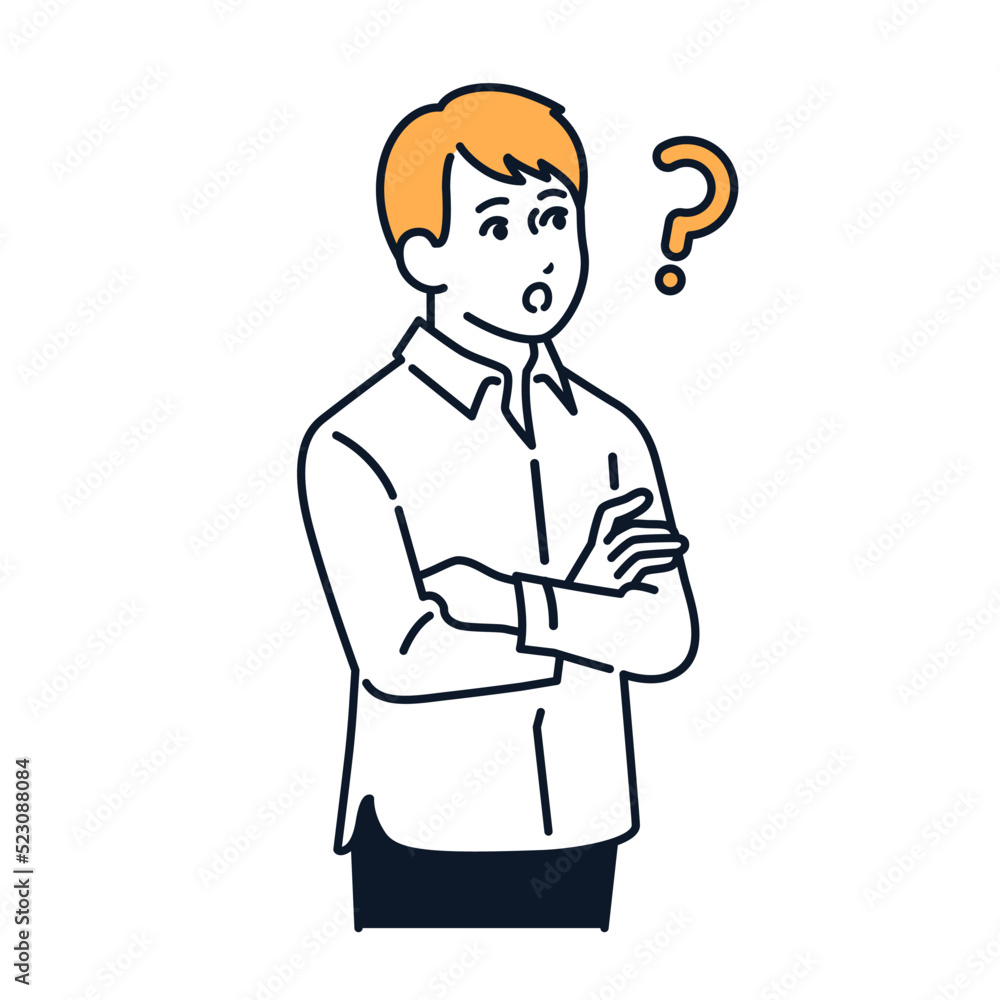腕組みをして考える若い男性のシンプルなベクターイラスト素材 腕組みをして考える若い男性のシンプルなベクターイラスト素材
