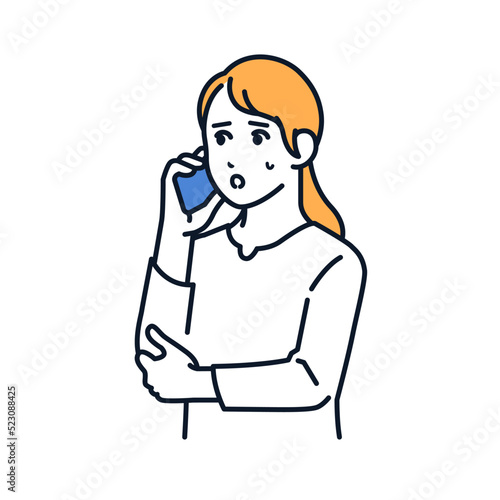 心配しながら電話をする若い女性のベクターイラスト素材