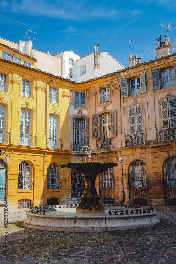 Place d'Albertas Fountain at Provence, France.