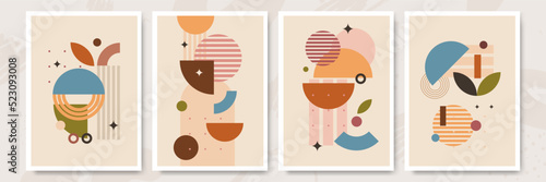 Vector illustration. Abstract poster set. Contemporary backgrounds. Mid century wall decor. Design elements for book cover, page template, print, card, brochure, magazine, poster. 60s, 70s graphic.
