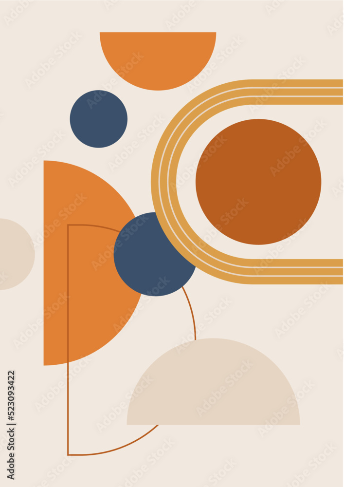 Boho modern minimalist abstract line art print with geometric shape