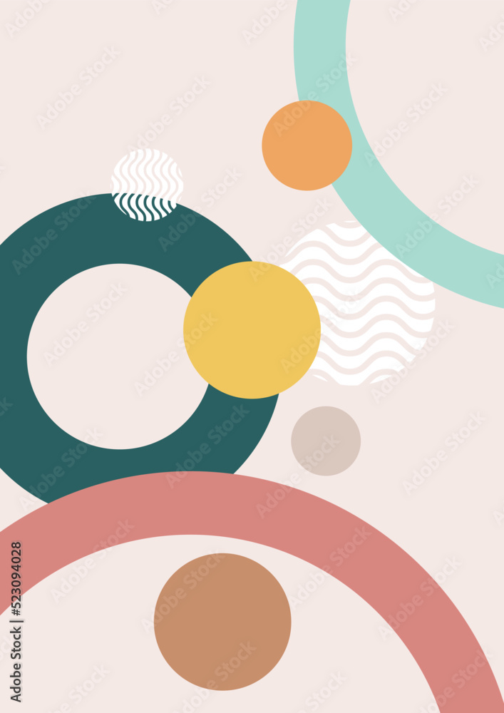 Abstract geometric, natural shapes poster set in mid century style. Modern illustration: minimalist print, poster, boho wall decor, flat design Vector minimal art