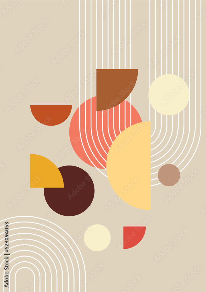 Abstract geometric, natural shapes poster set in mid century style. Modern illustration: minimalist print, poster, boho wall decor, flat design Vector minimal art