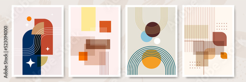 Abstract geometric, natural shapes poster set in mid century style. Modern illustration: minimalist print, poster, boho wall decor, flat design Vector minimal art