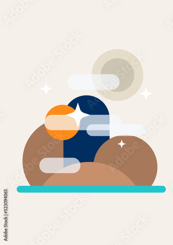 Abstract geometric, natural shapes poster set in mid century style. Modern illustration: minimalist print, poster, boho wall decor, flat design Vector minimal art