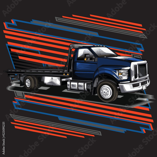 towing service truck isolated on black background for poster, t-shirt print, business element, social media content, blog, sticker, vlog, and card. vector illustration.