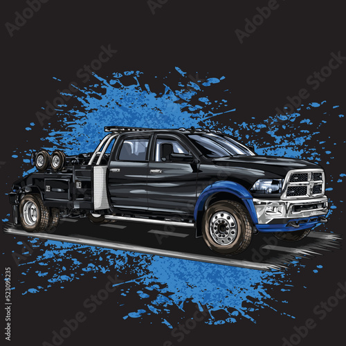 towing service truck isolated on black background for poster, t-shirt print, business element, social media content, blog, sticker, vlog, and card. vector illustration.
