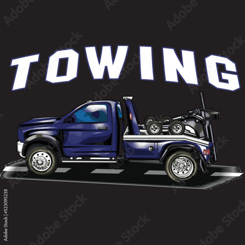 towing service truck isolated on black background for poster, t-shirt print, business element, social media content, blog, sticker, vlog, and card. vector illustration.