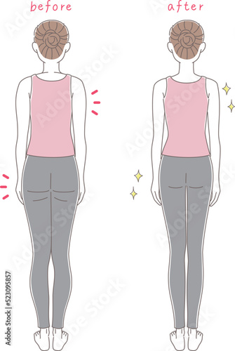 体型の異なる2人の後ろ姿の女性の全身イラストセット