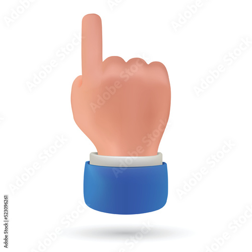 3d  Pointing Business hand icon. Mouse cursor for a website. Vector realistic illustration cartoon character hand, business clipart isolated on white background. 3d icon vector illustration.