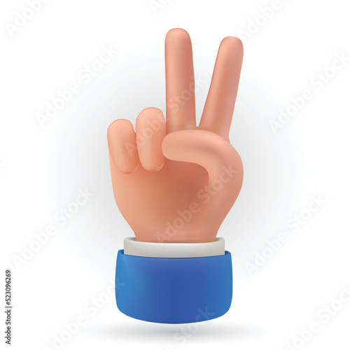 3d Business hand icon. Vector realistic illustration cartoon character hand with two finger posing. Clipart hand isolated on white background. 3d icon vector illustration.