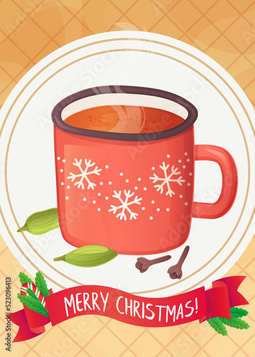 Cute grog beverage with spice christmas greeting card