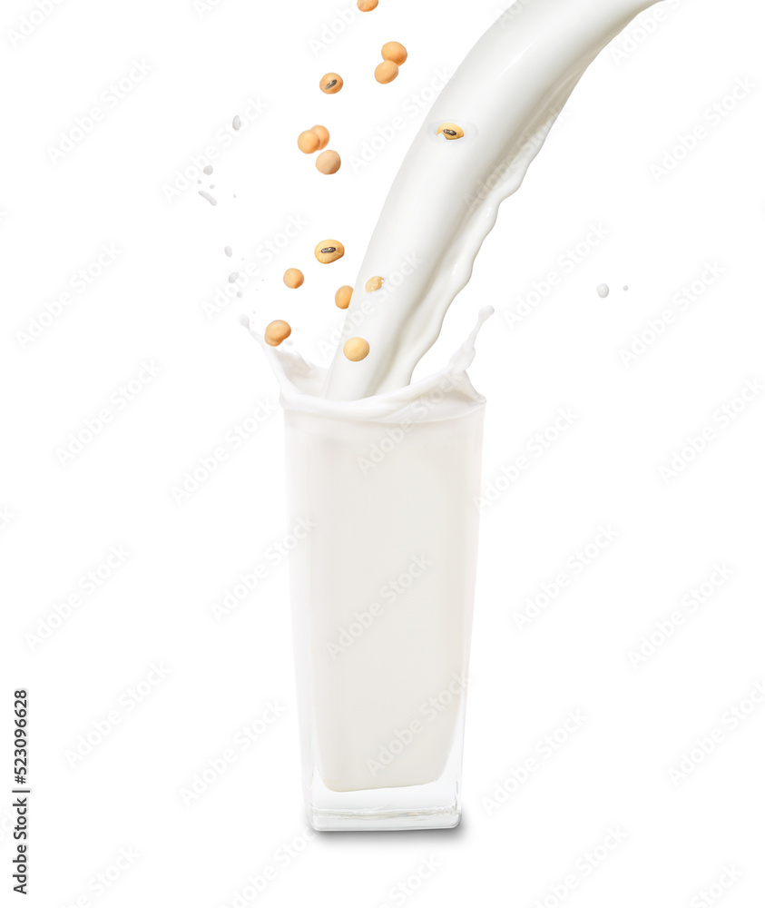 Soy beans and milk on big glass with splash isolated Soy beans and milk on big glass with splash isolated