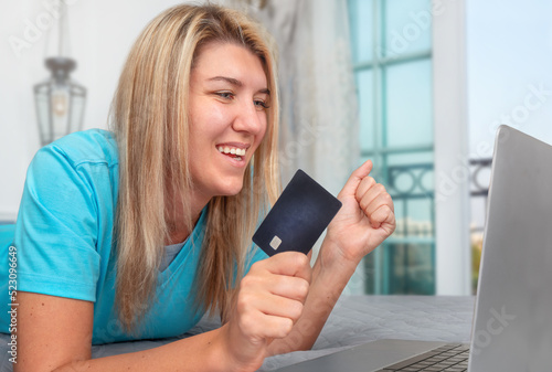 Girl pays for online shopping
