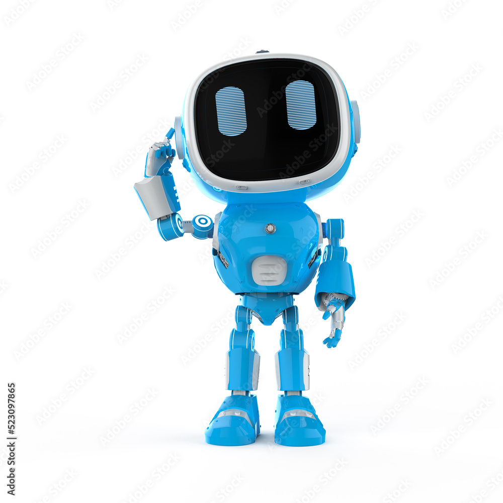 3d rendering cute and small artificial intelligence assistant robot with cartoon character think or analyze 3d rendering cute and small artificial intelligence assistant robot with cartoon character think or analyze