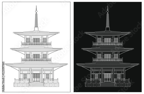 Layered editable vector illustration outline of Japanese traditional pagoda.