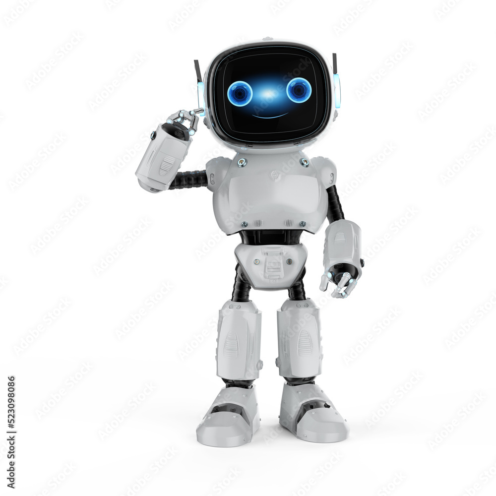 3d rendering cute and small artificial intelligence assistant robot with cartoon character think or analyze 3d rendering cute and small artificial intelligence assistant robot with cartoon character think or analyze
