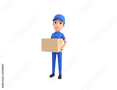 Mechanic character carrying a package in 3d rendering. © Baria