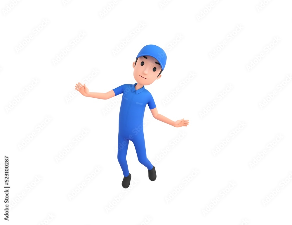 Mechanic character flying in the air in 3d rendering. Mechanic character flying in the air in 3d rendering.